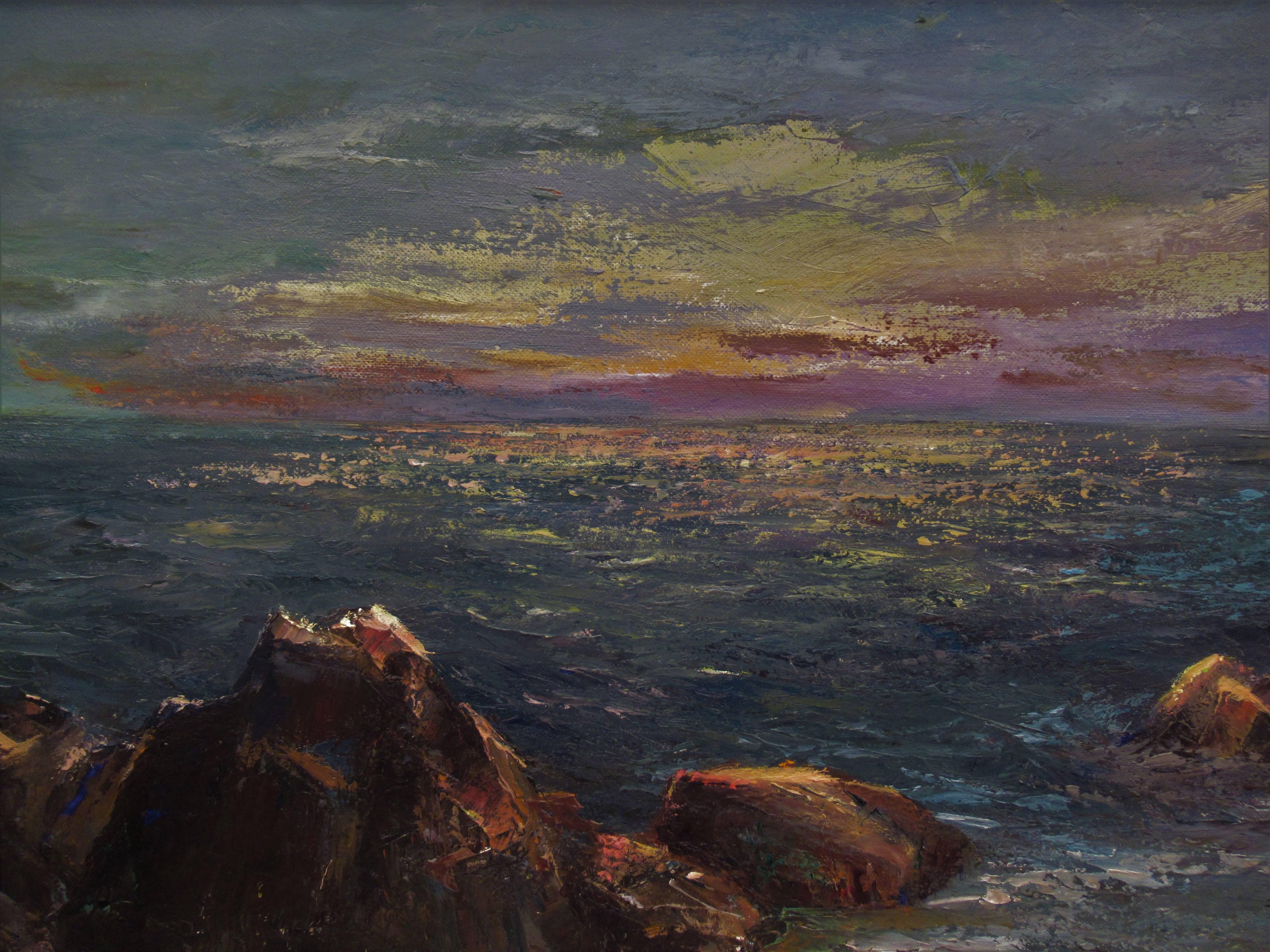 Paysage marin au crépuscule - Impressionnisme Painting par Irina Belotelkin Roublon