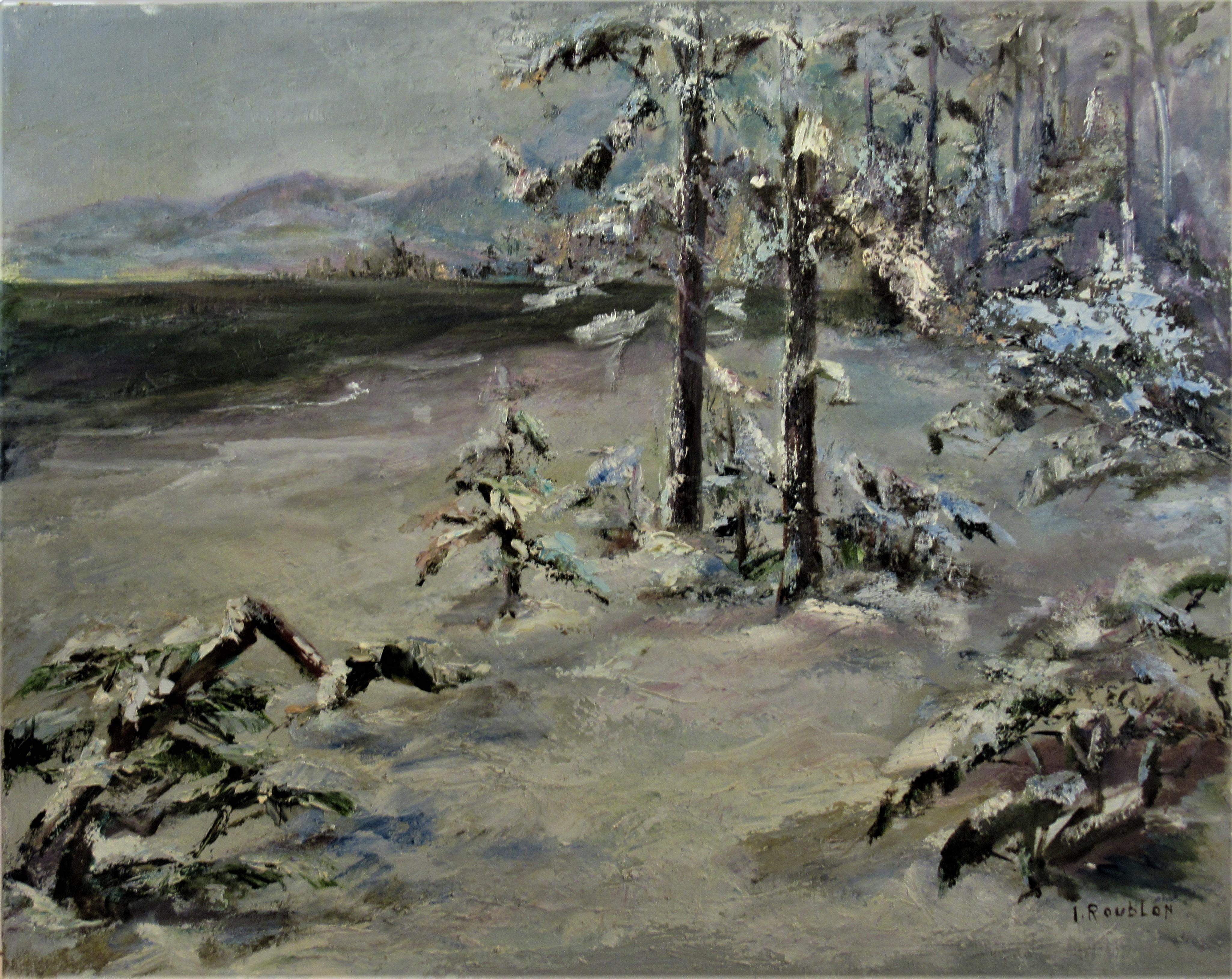 Winter Scene, Lake Tahoe - Painting by Irina Belotelkin Roublon