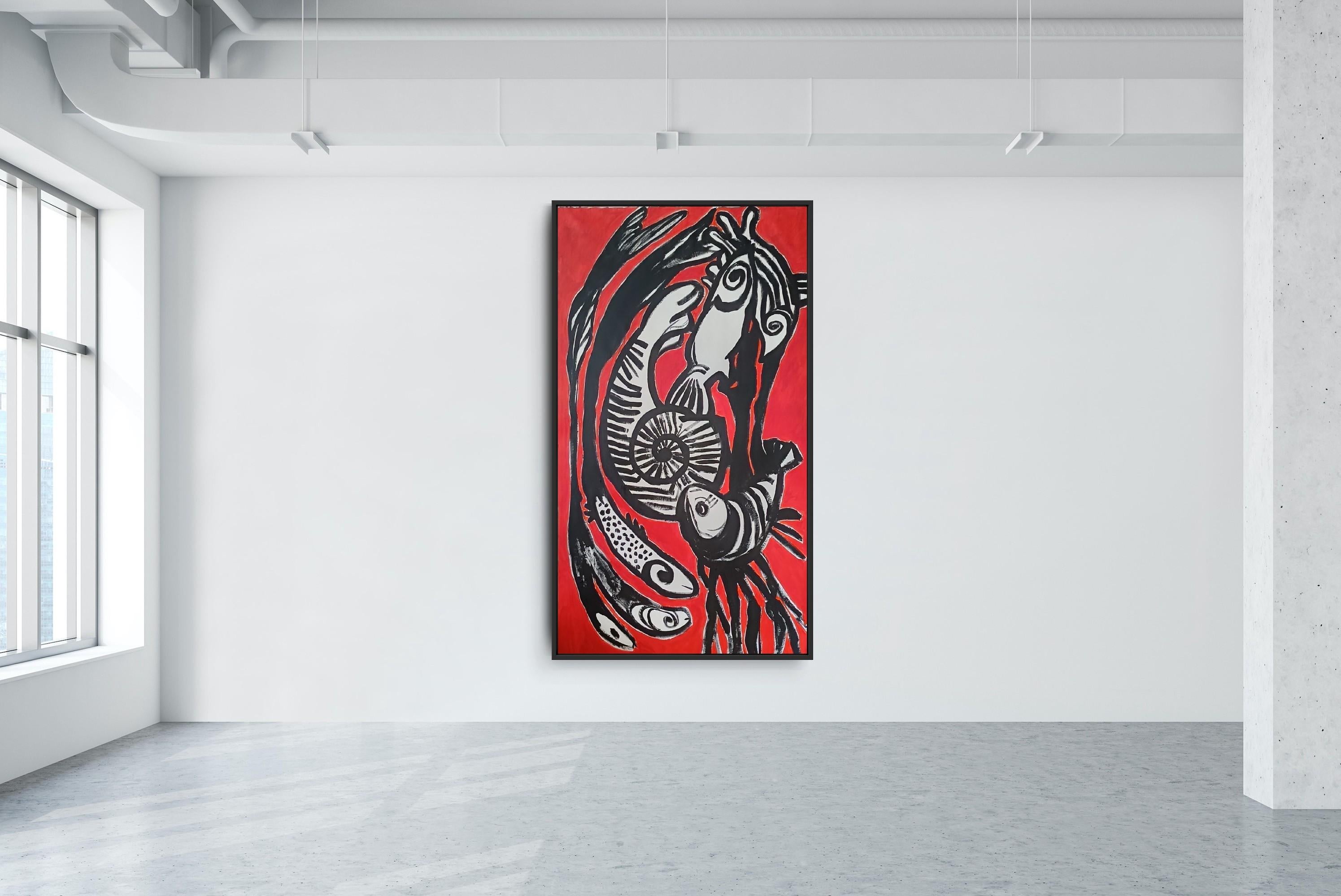 Chaos at the Existence of. Stability - Red Abstract Painting by Irina Burda 