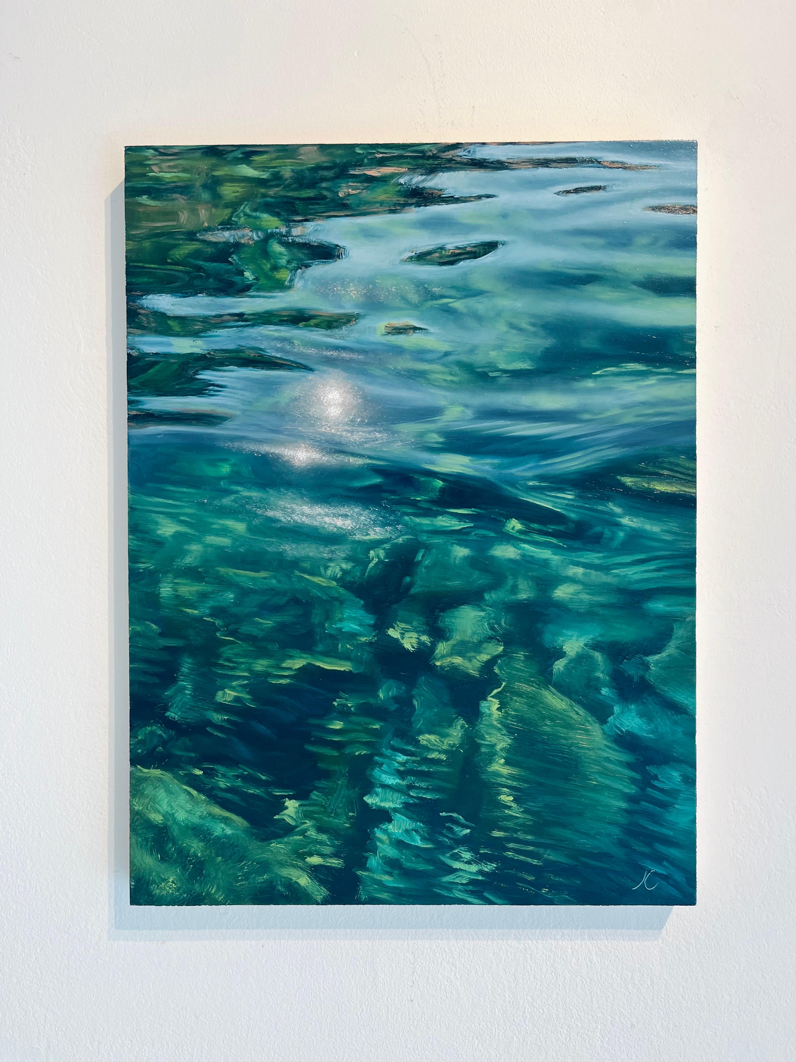 Clear Lake IV-pintura al óleo con motivos acuáticos de realismo original-ARTE contemporáneo - Painting de Irina Cumberland