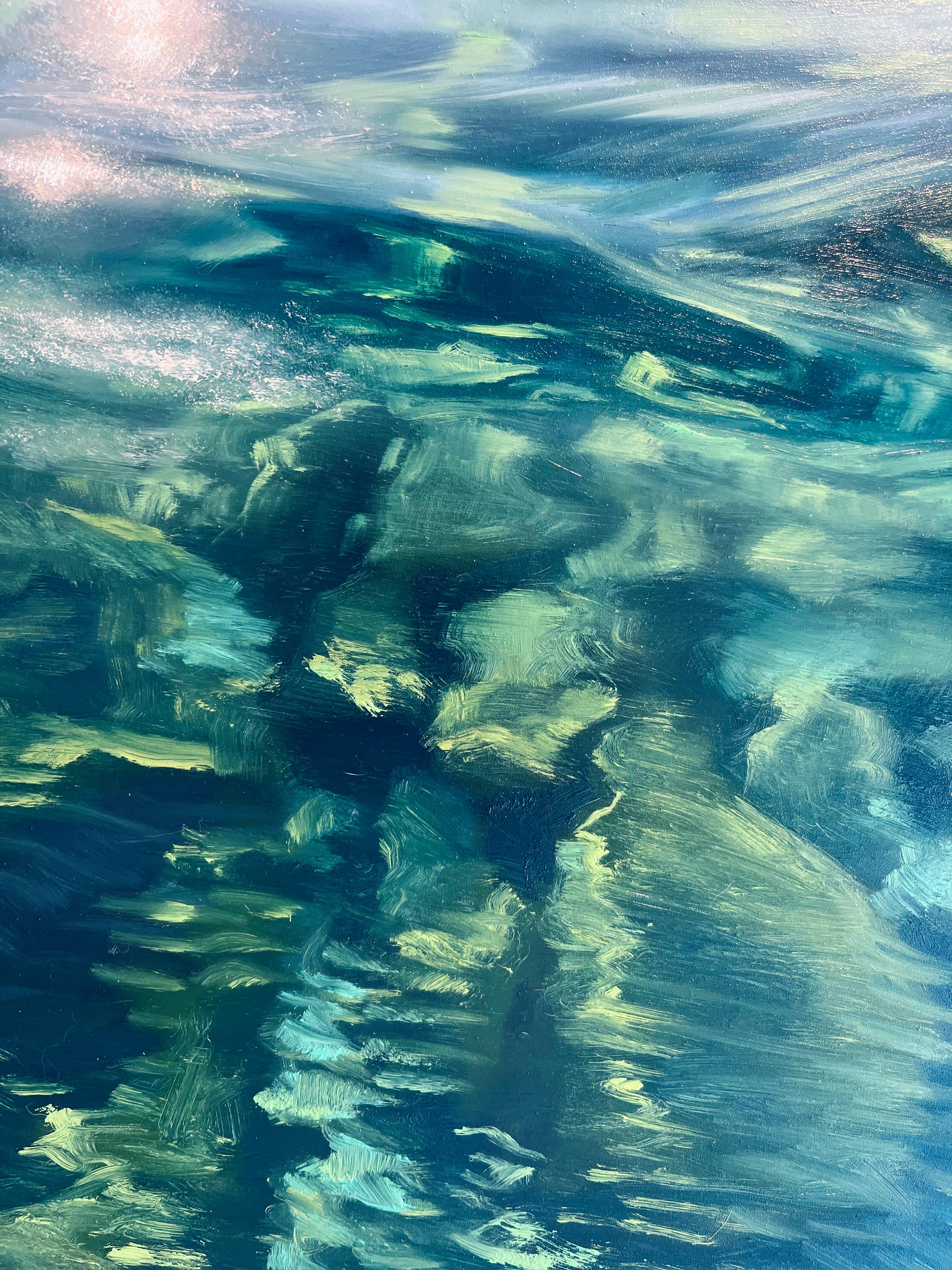 Clear Lake IV-pintura al óleo con motivos acuáticos de realismo original-ARTE contemporáneo - Figurative Painting Marrón de Irina Cumberland