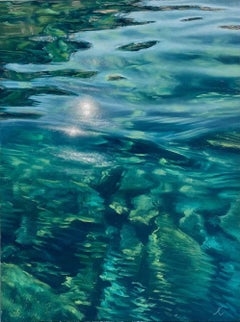 Clear Lake IV - peinture à l'huile originale réaliste avec motifs aquatiques - ART contemporain