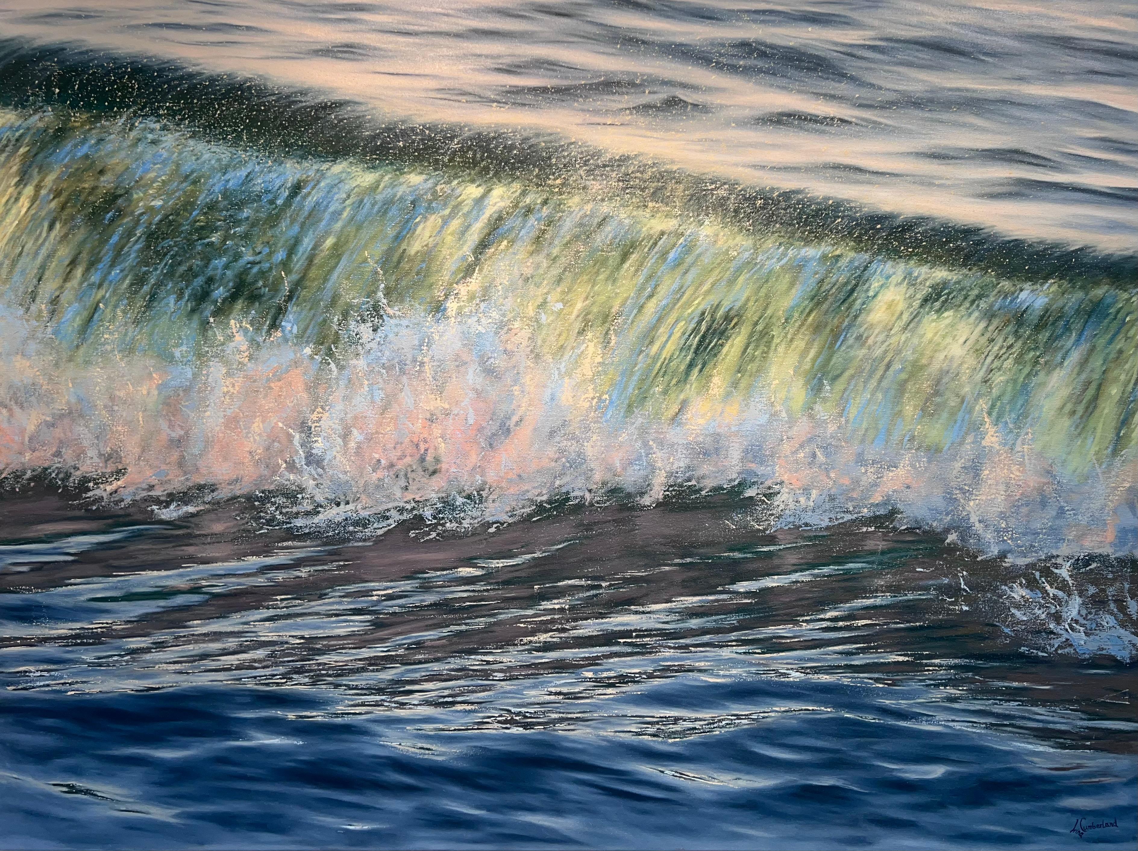 Crash Light - Art contemporain, peinture à l'huile réaliste de paysage marin et de vagues. en vente 1