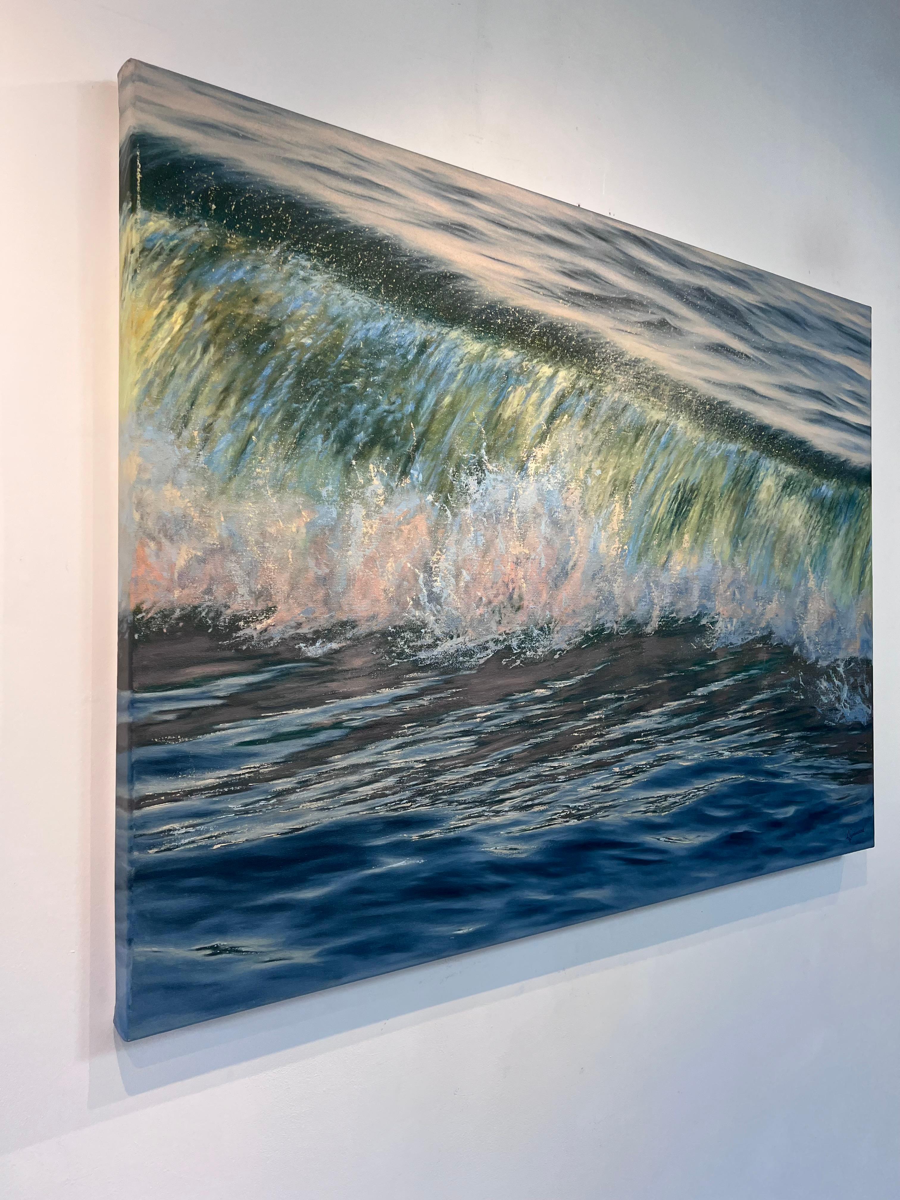 Crash Light - Art contemporain, peinture à l'huile réaliste de paysage marin et de vagues. en vente 3