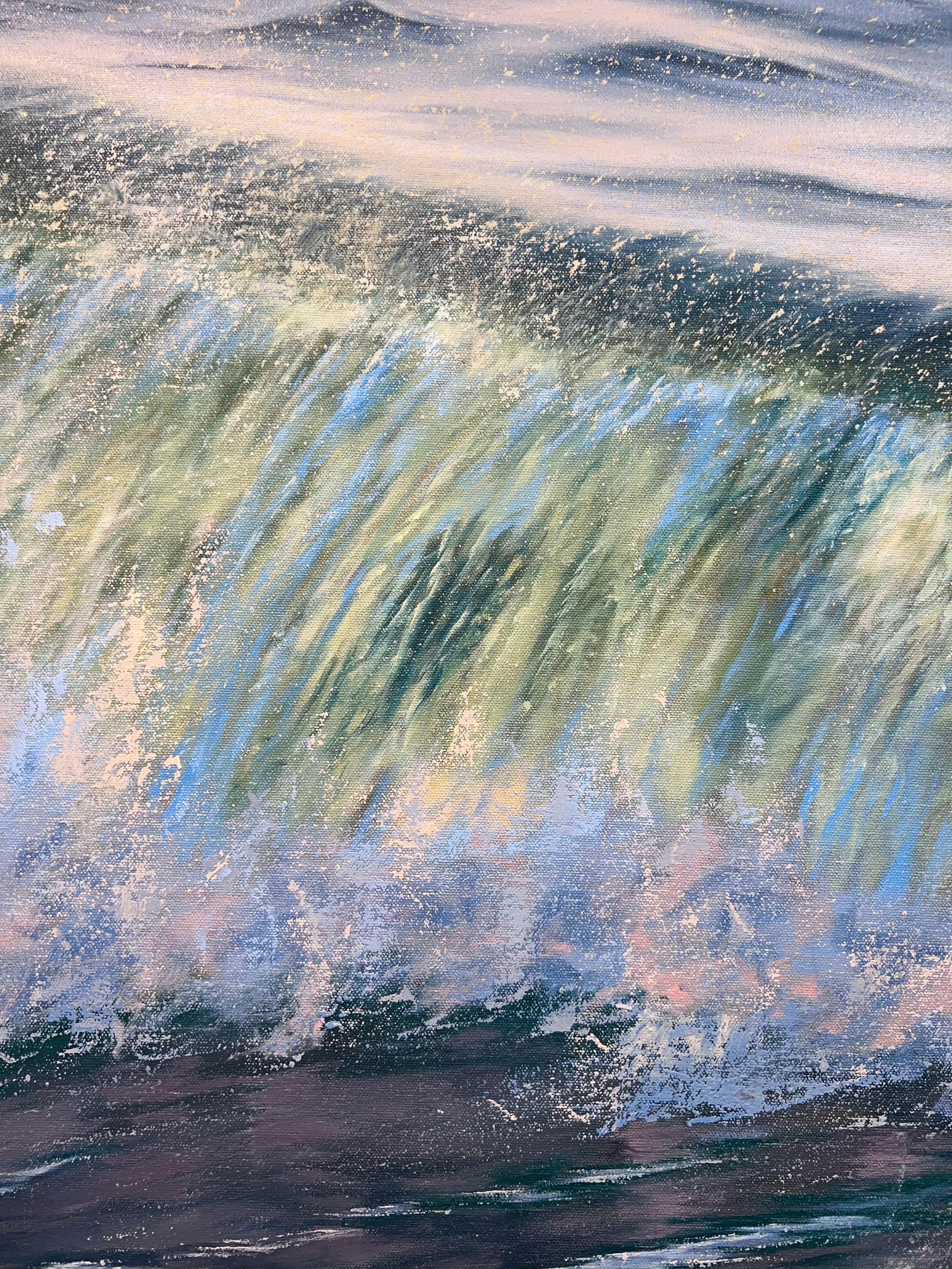 Crash Light - Art contemporain, peinture à l'huile réaliste de paysage marin et de vagues. en vente 4