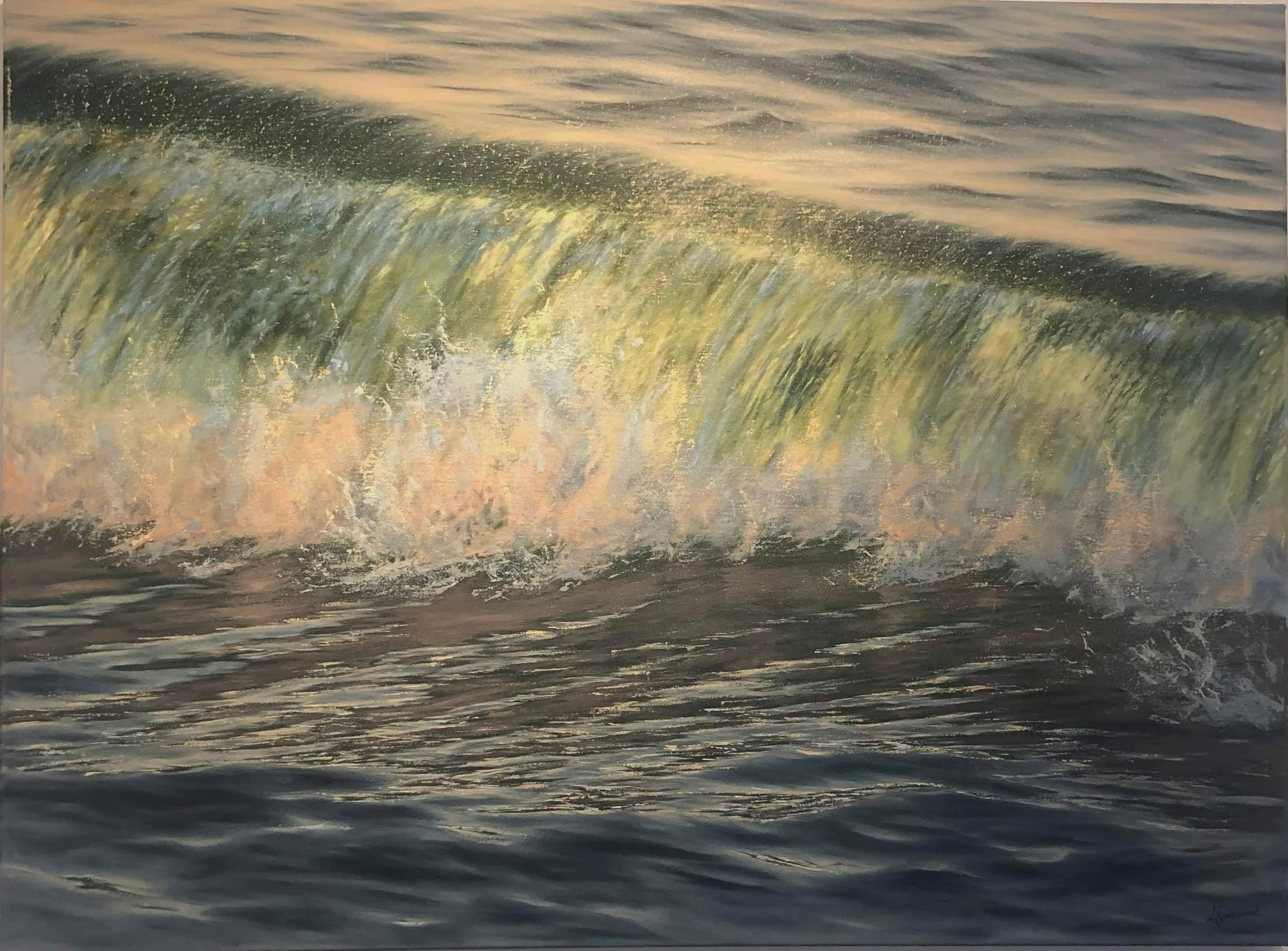 Crashing Light-contemporary Art, original realism seascape wave oil painting - Painting by Irina Cumberland