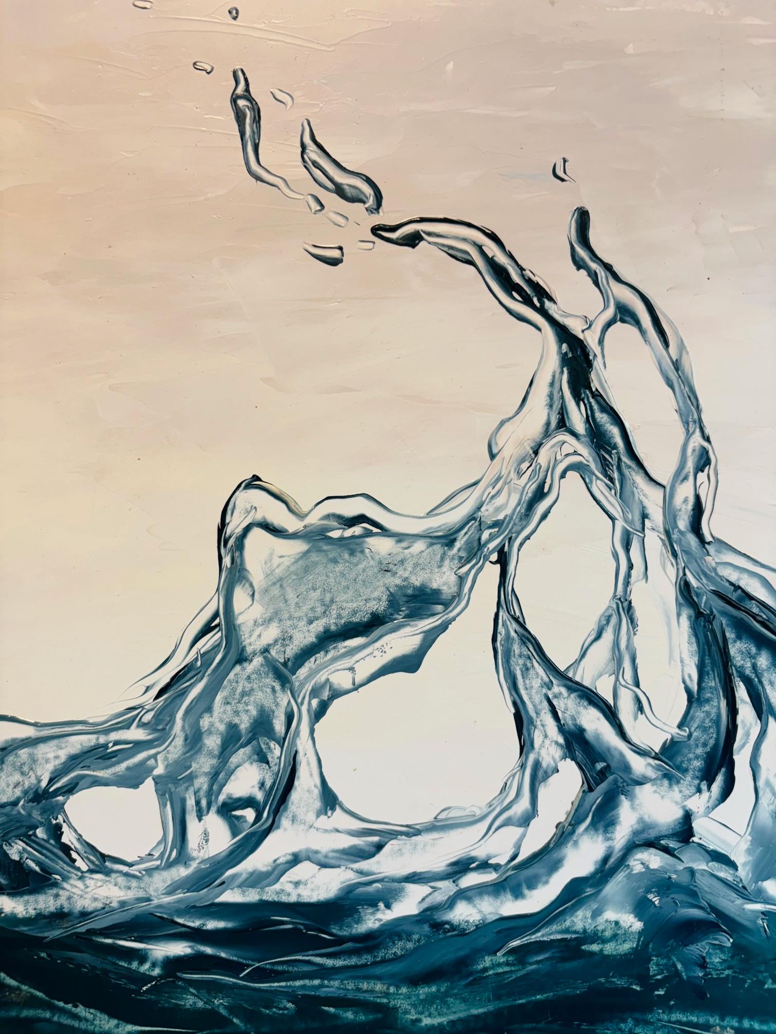 Dancing Water 14-original realism water pattern oil painting-contemporary Art - Beige Still-Life Painting par Irina Cumberland