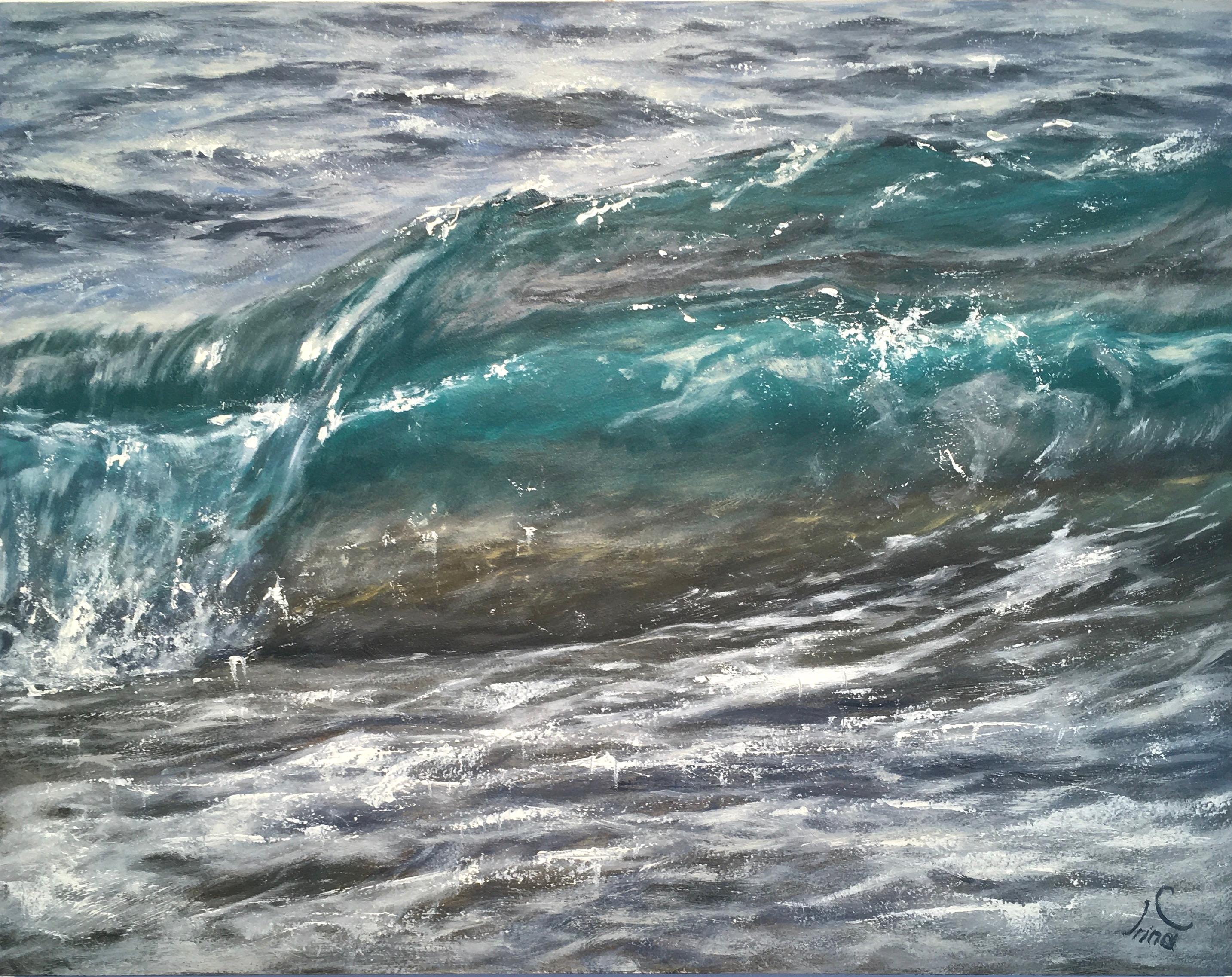Double Wave - original seascape oil painting Contemporary modern realism Art - Painting by Irina Cumberland