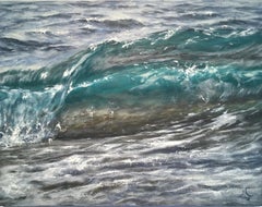 Double Wave - peinture à l'huile originale de paysage marin - réalisme contemporain moderne