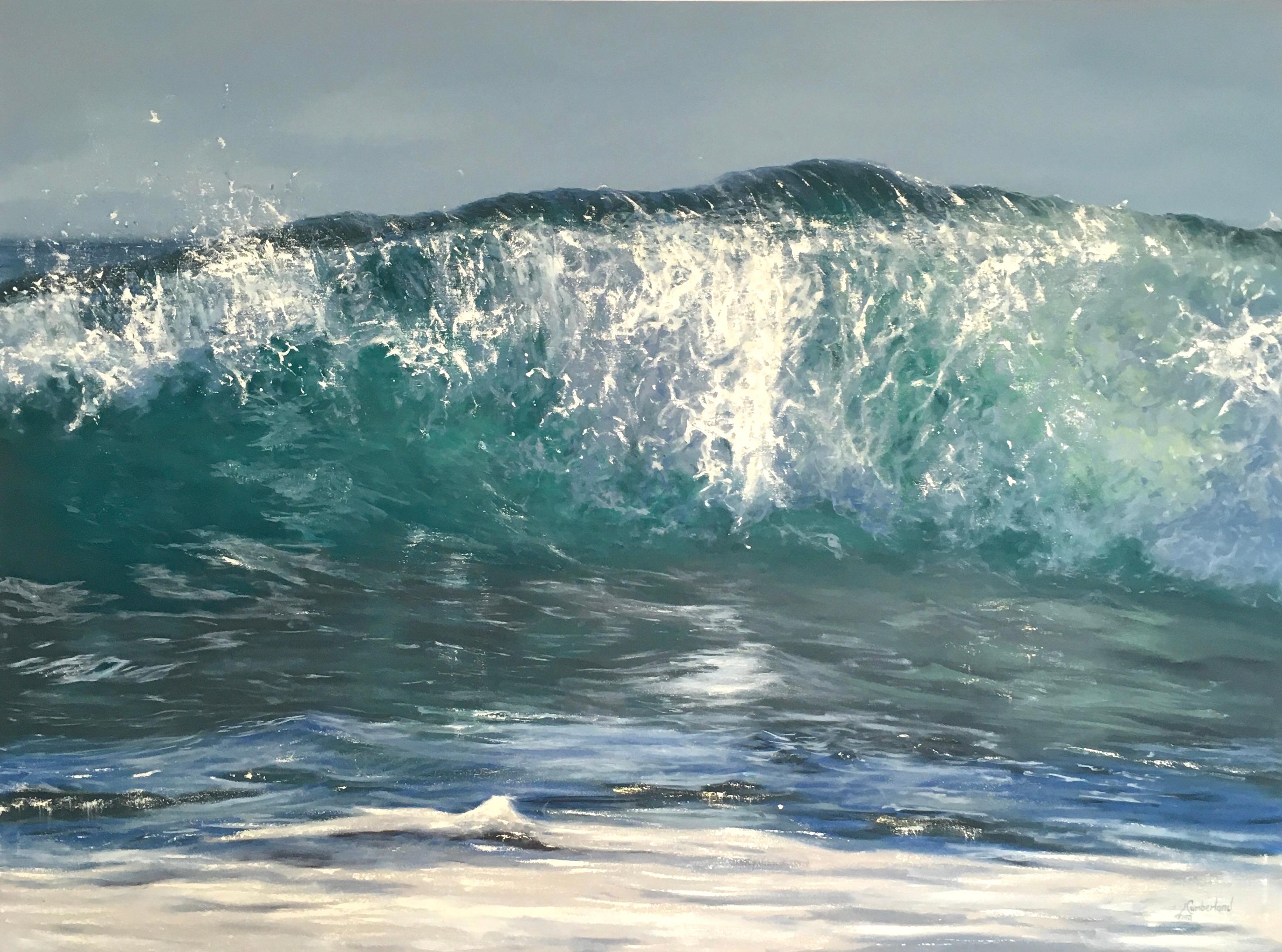 Landscape Painting Irina Cumberland - Lever de soleil - contemporain Oeuvre d'art originale réalisme paysage marin vague peinture à l'huile