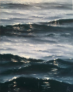 Sunrise Study II - seascape water modern ocean fractal study realism oil paint
