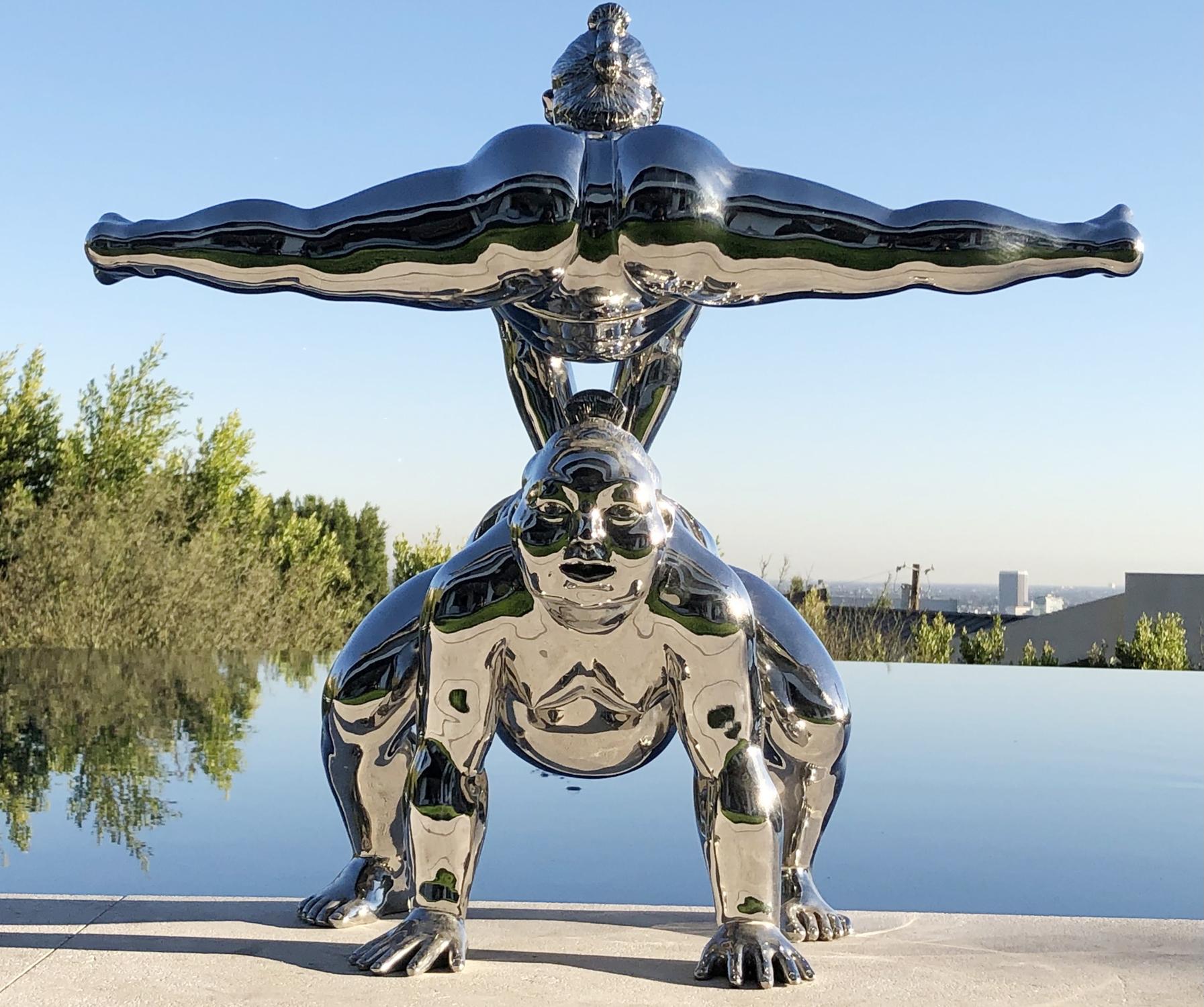 Contemporary,  stainless steel sculpture, Leapfrog, contemporary sculpture.