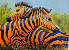 Contemporary artwork Zebras. Quiet Love, Zebras on canvas .