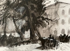 "Alcala, Spain", oil pastel, horizontal, black and white, landscape, cityscape