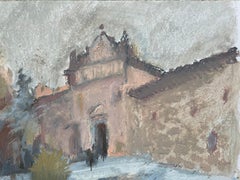 "Alcazar of Toledo", Spain, muted colours, oil pastels, Landscape Paintings