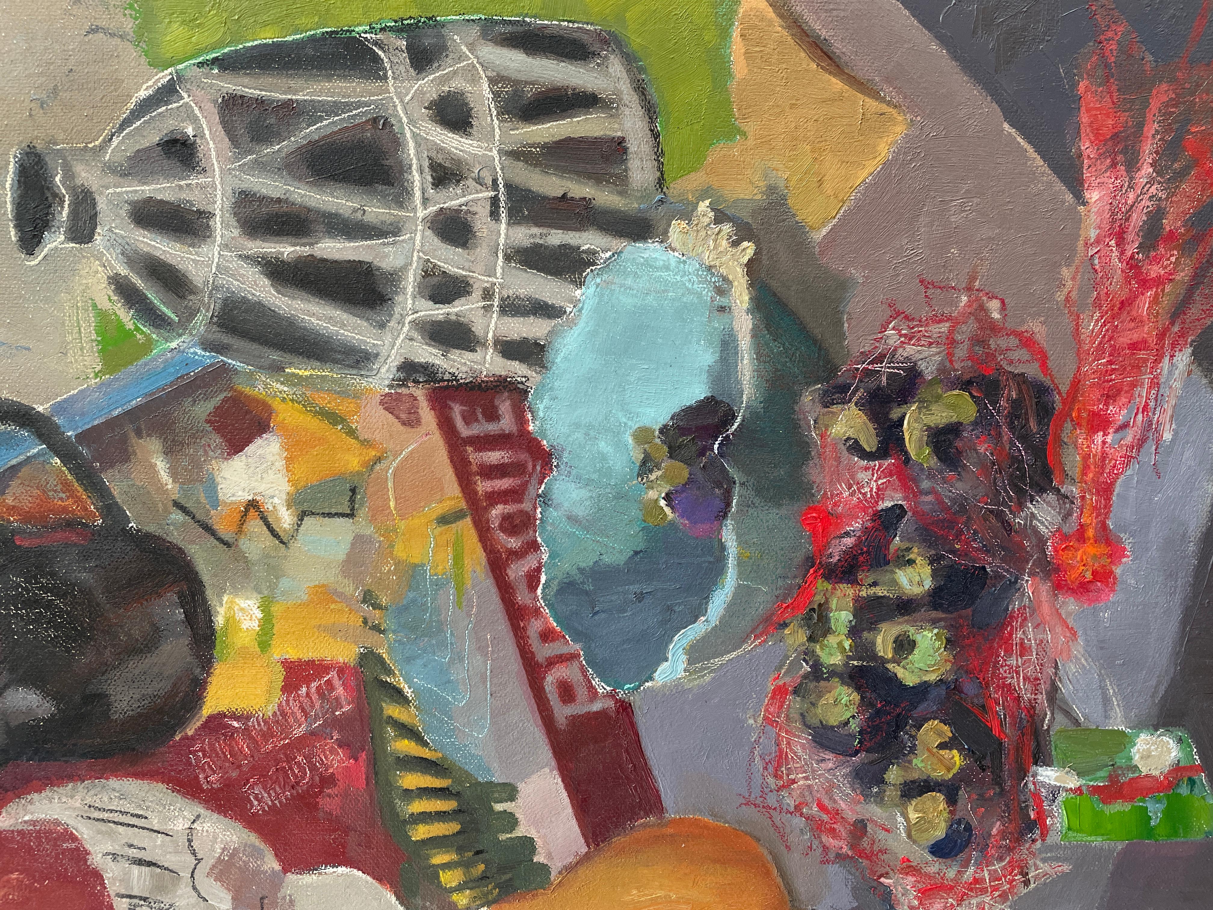 „Braque and mangosteens“, quadratisch, modernes Stillleben, lebendig, Mischtechniken – Painting von Irina Forrester