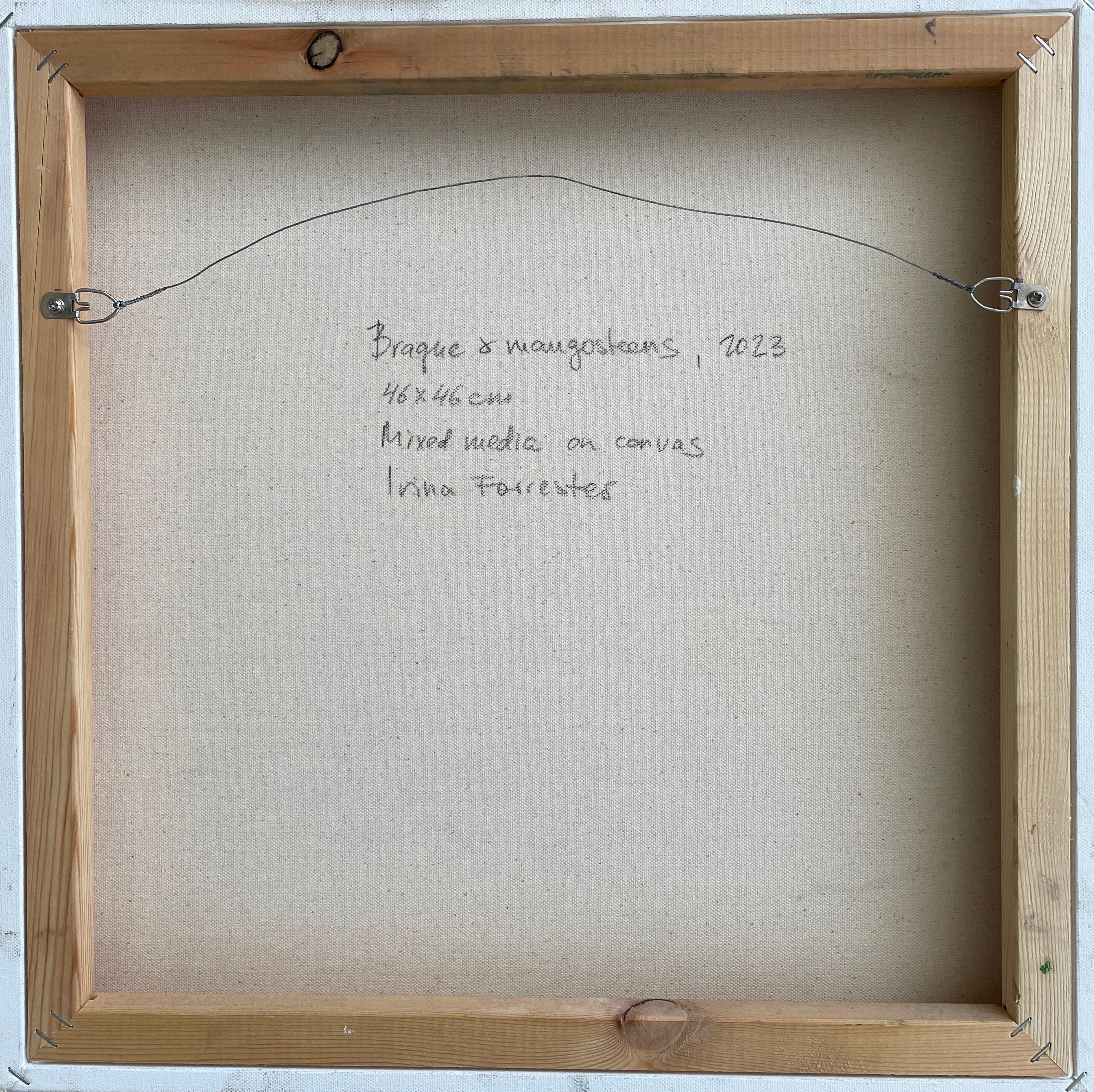 „Braque and mangosteens“, quadratisch, modernes Stillleben, lebendig, Mischtechniken im Angebot 1