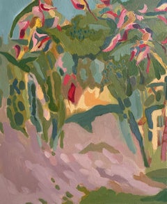 «Heliconia Walk, Botanic Gardens », semi-abrstract, vertical, rouge, orange, rose