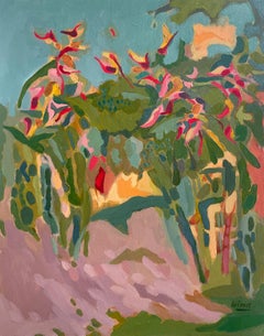 "Heliconia Walk, Botanic Gardens", semi-abrstract, vertical, red, orange, pink