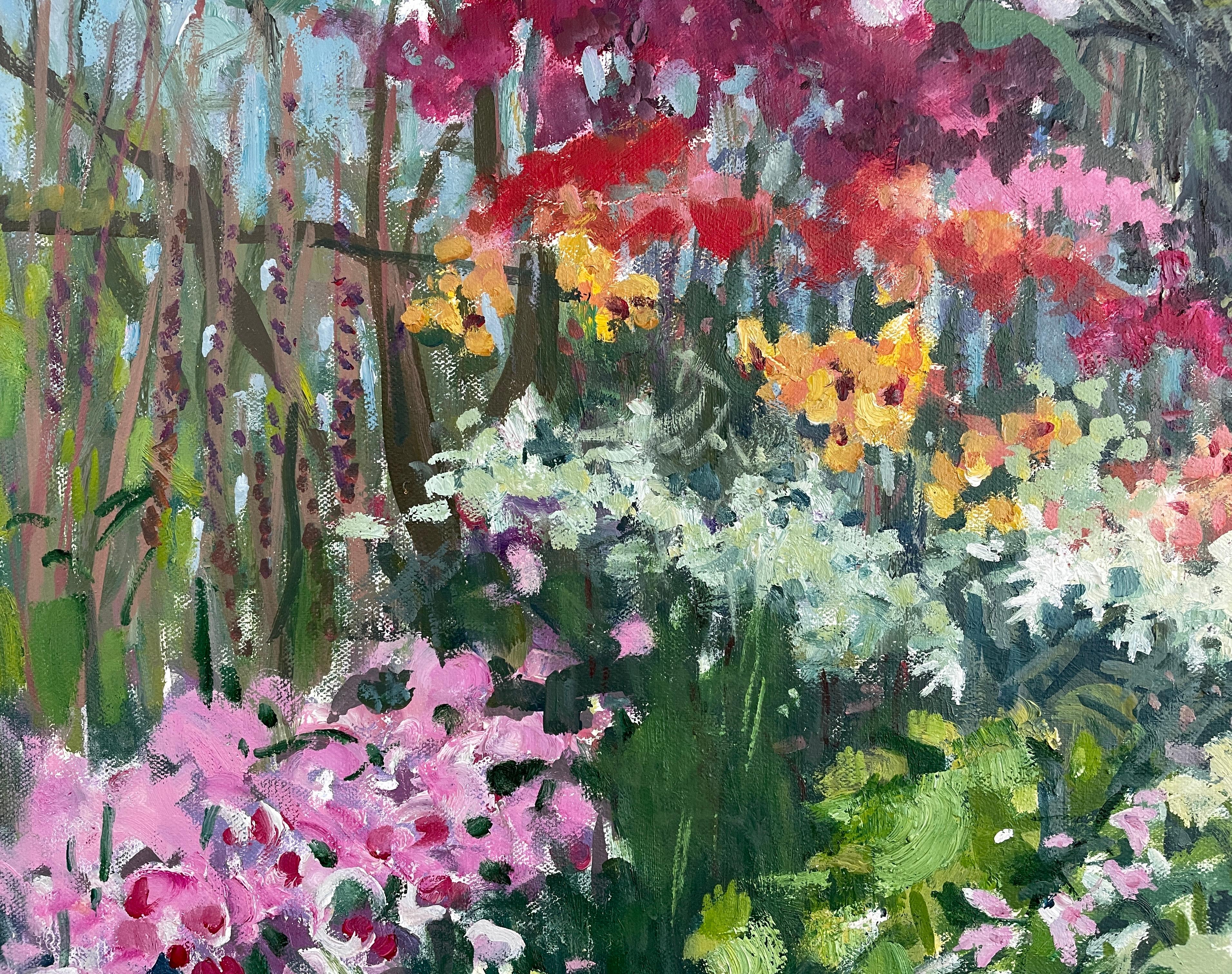 « Coin orchidée dans les jardins botaniques », horizontal, floral, impressionniste - Post-impressionnisme Painting par Irina Forrester