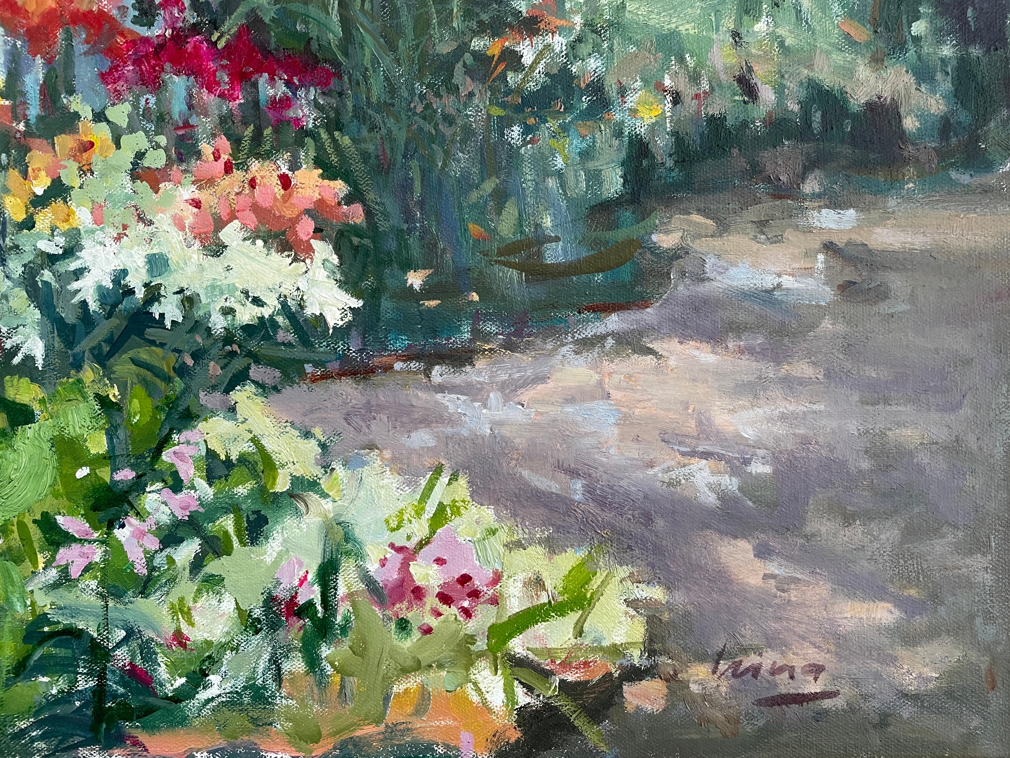 « Coin orchidée dans les jardins botaniques », horizontal, floral, impressionniste en vente 2