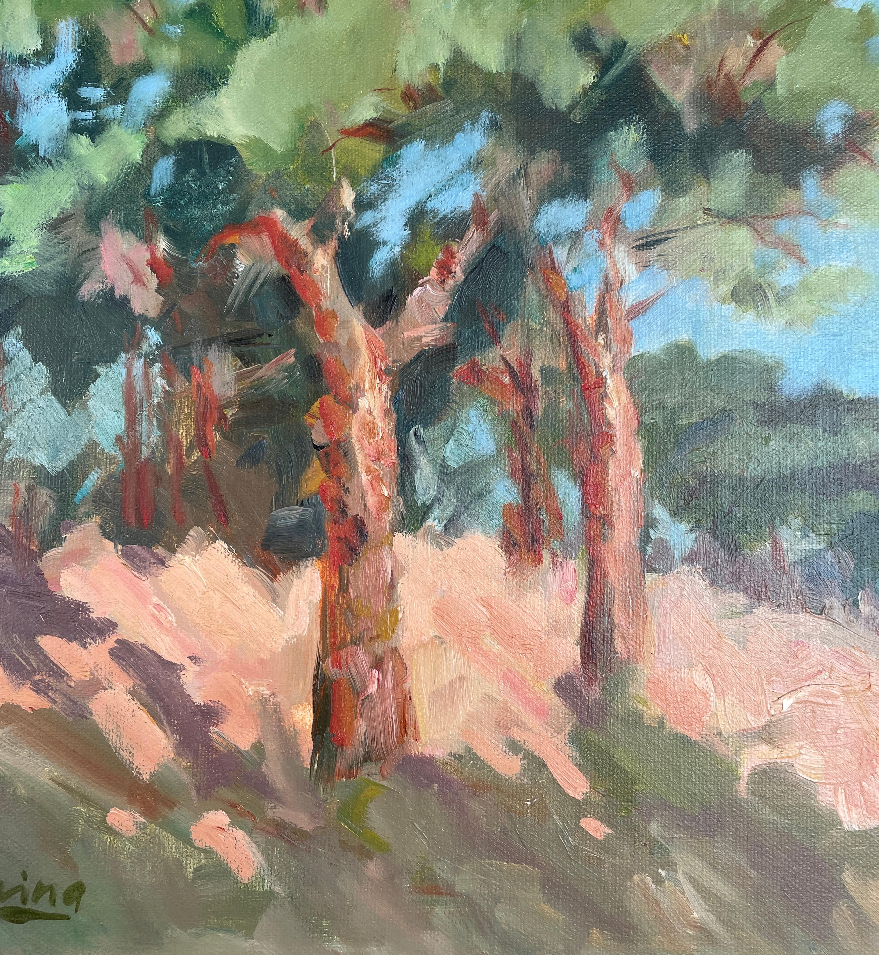Pinienbäume in Algrave, horizontal, Landschaft, Öl, realistisch im Angebot 1