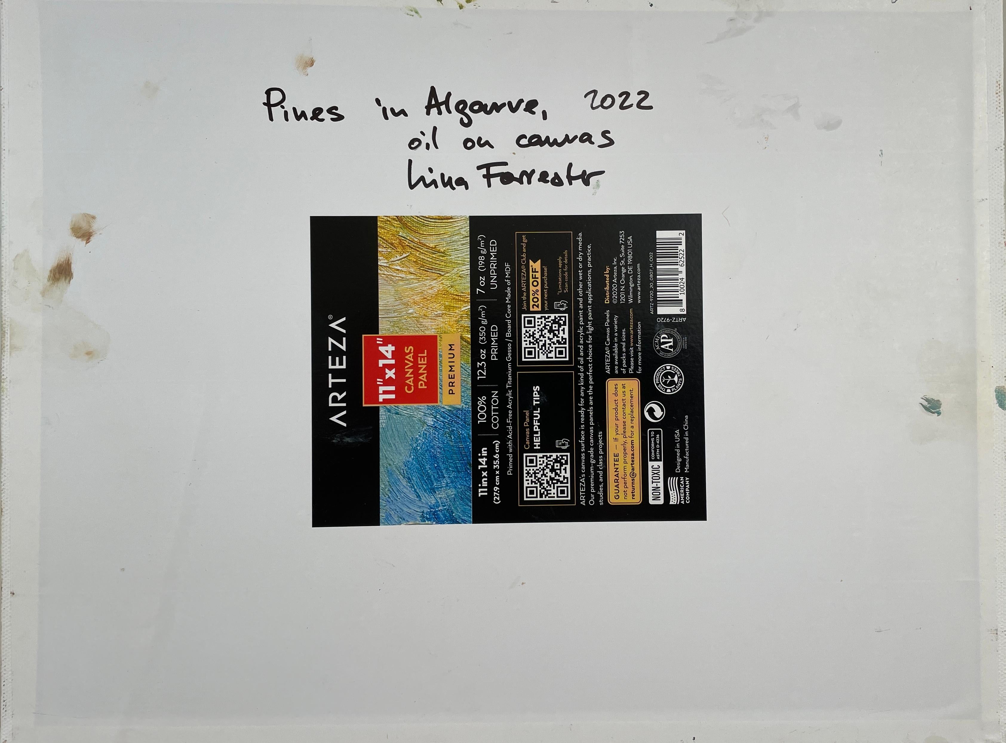 Pinienbäume in Algrave, horizontal, Landschaft, Öl, realistisch im Angebot 2