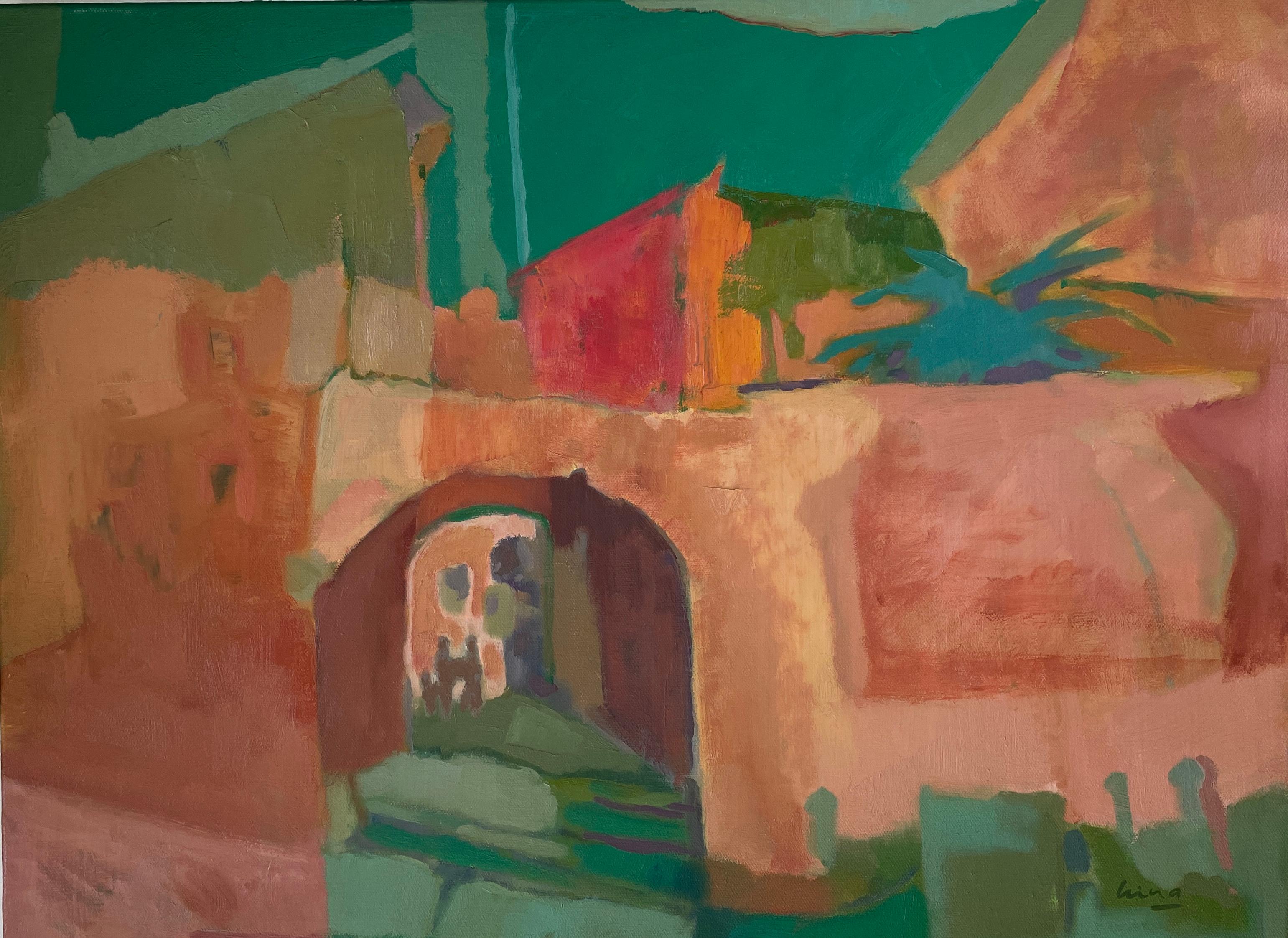 Irina Forrester Abstract Painting - Remembering Spain, oil, horizontal, landscape, abstract