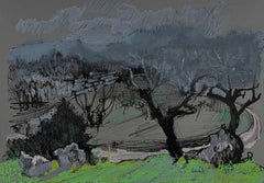 "Spanish countryside", 2025, spring, mixed media, drawing, horizontal, neutral