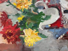 "Still life with chrysanthemums", red, yellow, square, small, flowers, modern