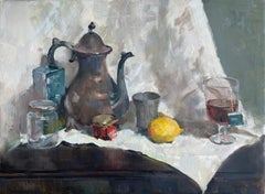 "Bodegón con limón y té", elegante, neutro, horizontal, clásico