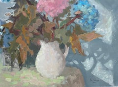 Still Life with Shadows, square, flowers, atmospheric, impressionism, elegant