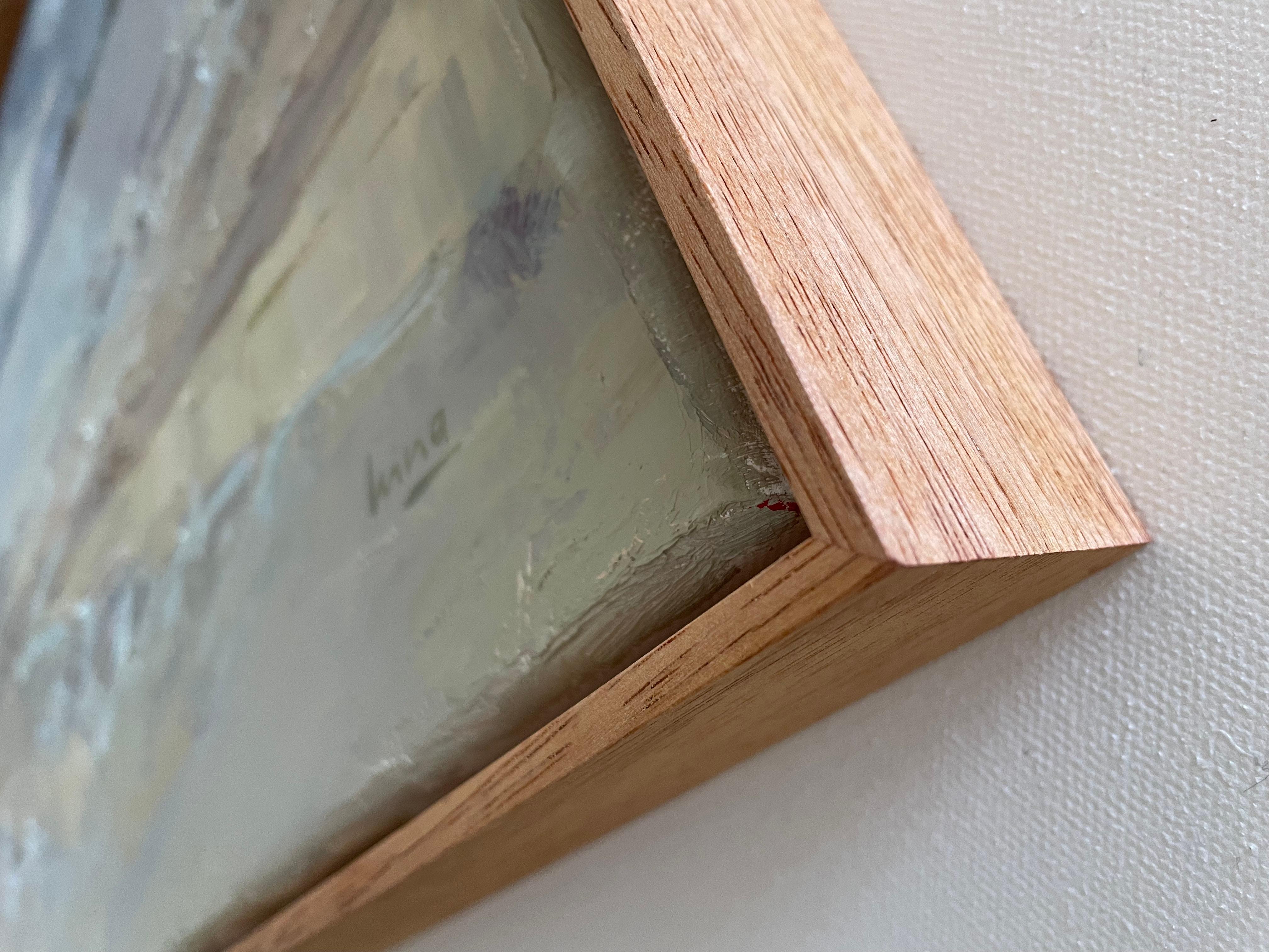 „Das flüchtige Licht“, Meer, Blau, Beige, horizontal, Meer, abstrakte Landschaft (Grau), Landscape Painting, von Irina Forrester