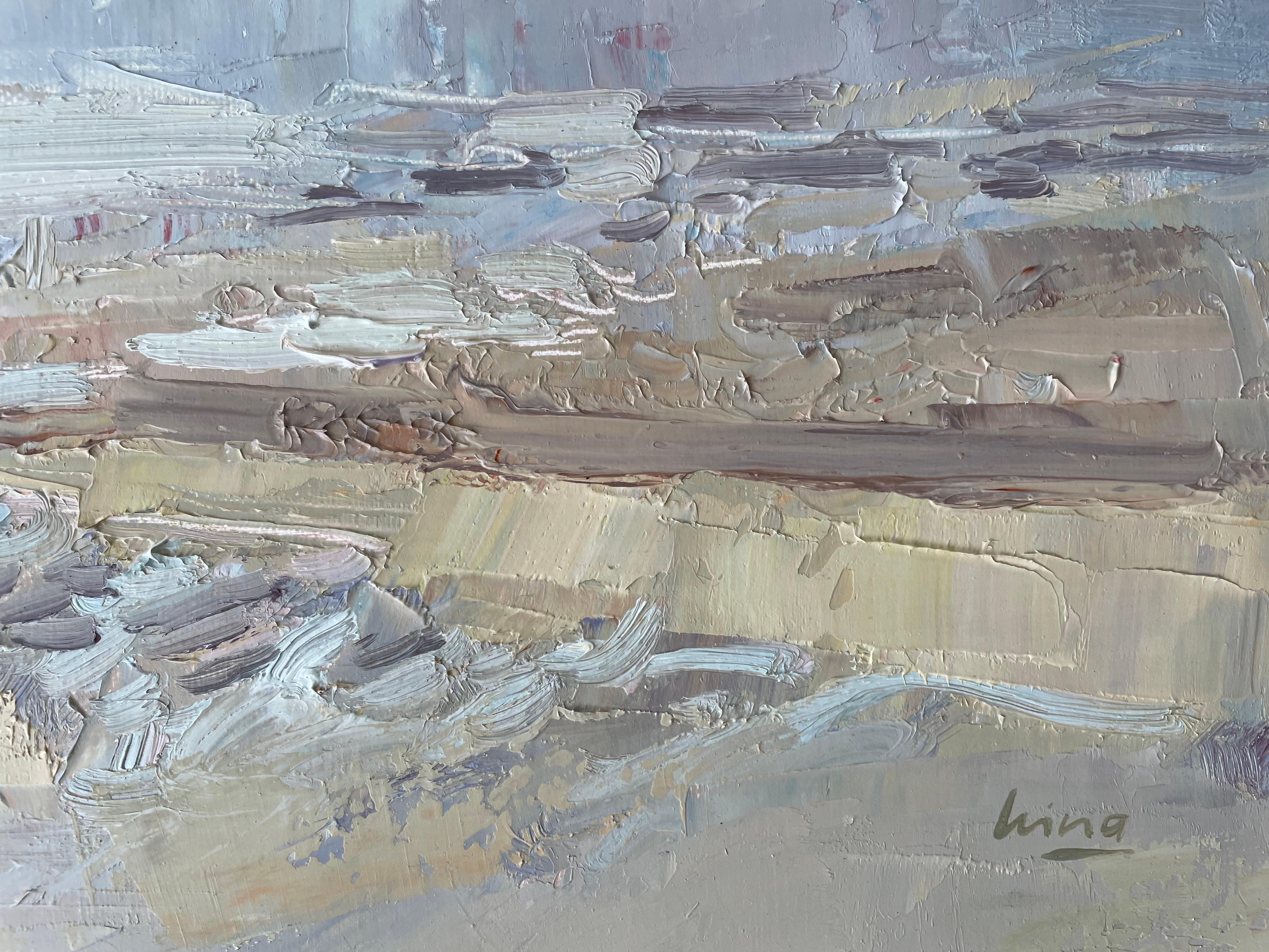 „Das flüchtige Licht“, Meer, Blau, Beige, horizontal, Meer, abstrakte Landschaft im Angebot 1