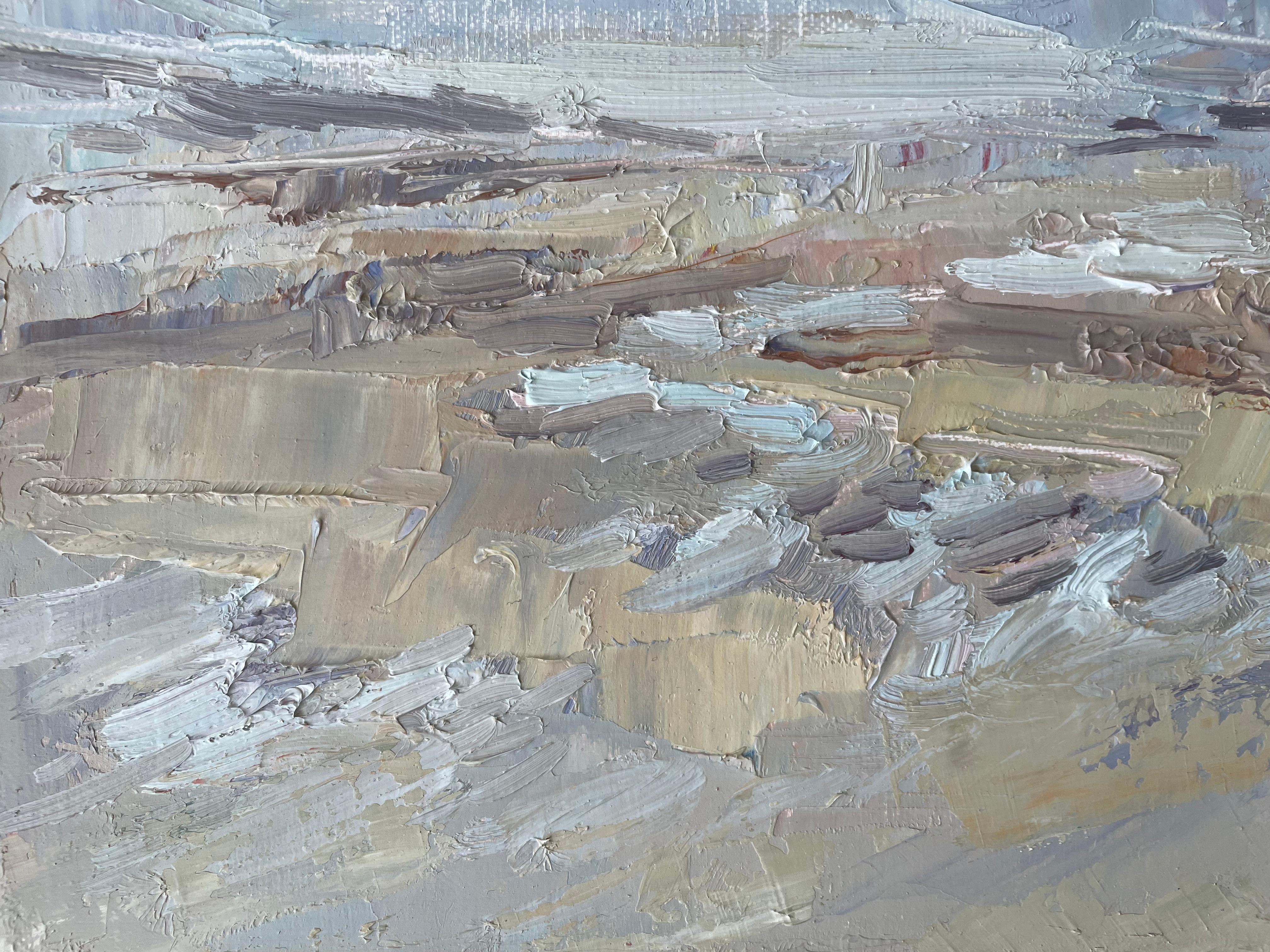 „Das flüchtige Licht“, Meer, Blau, Beige, horizontal, Meer, abstrakte Landschaft im Angebot 2