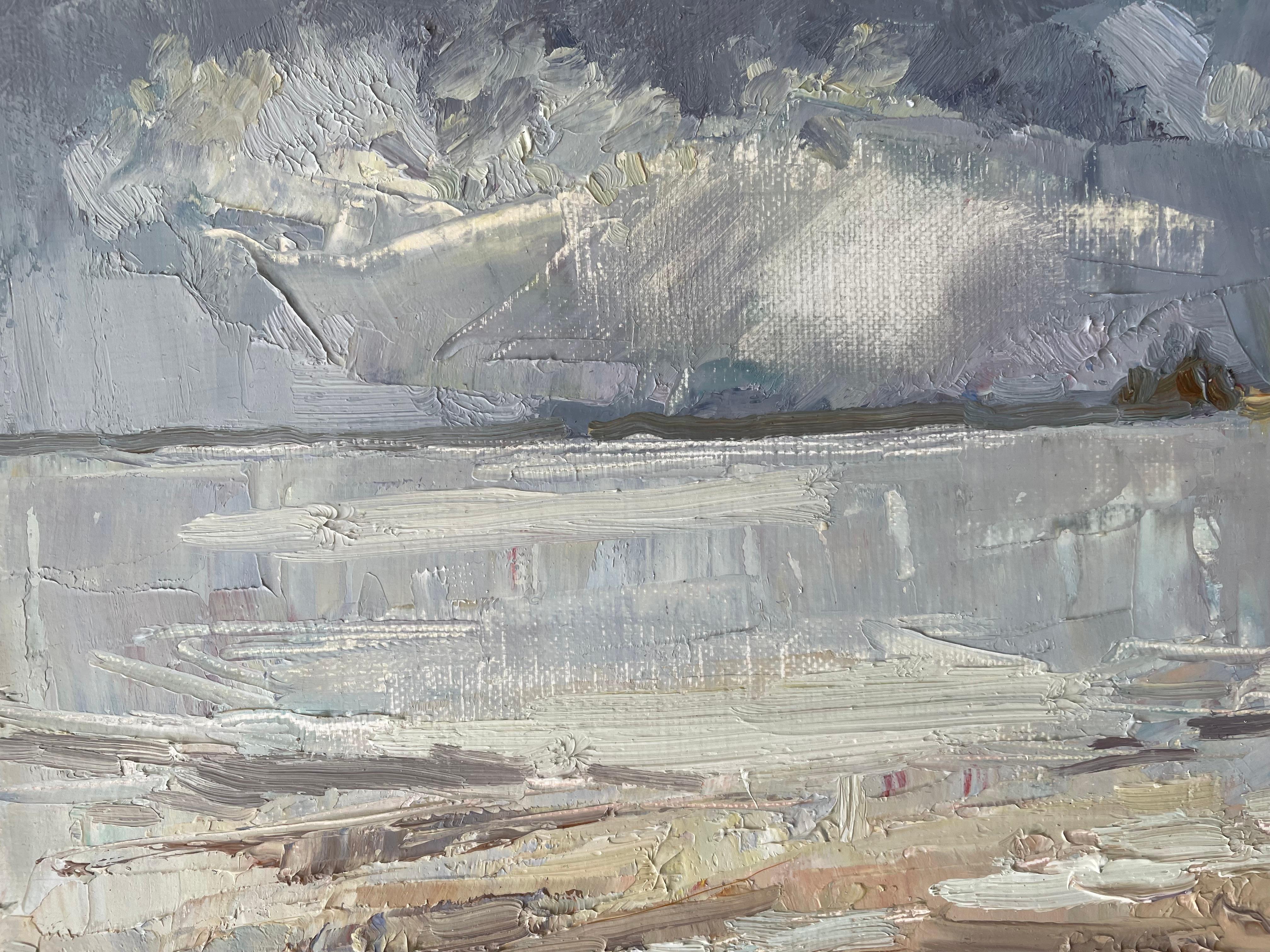 „Das flüchtige Licht“, Meer, Blau, Beige, horizontal, Meer, abstrakte Landschaft im Angebot 3