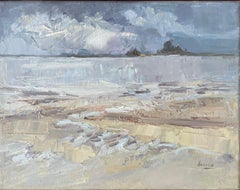 „Das flüchtige Licht“, Meer, Blau, Beige, horizontal, Meer, abstrakte Landschaft