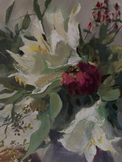 Winter bouquet, Amaryllis, floral still life, horizontal, oil