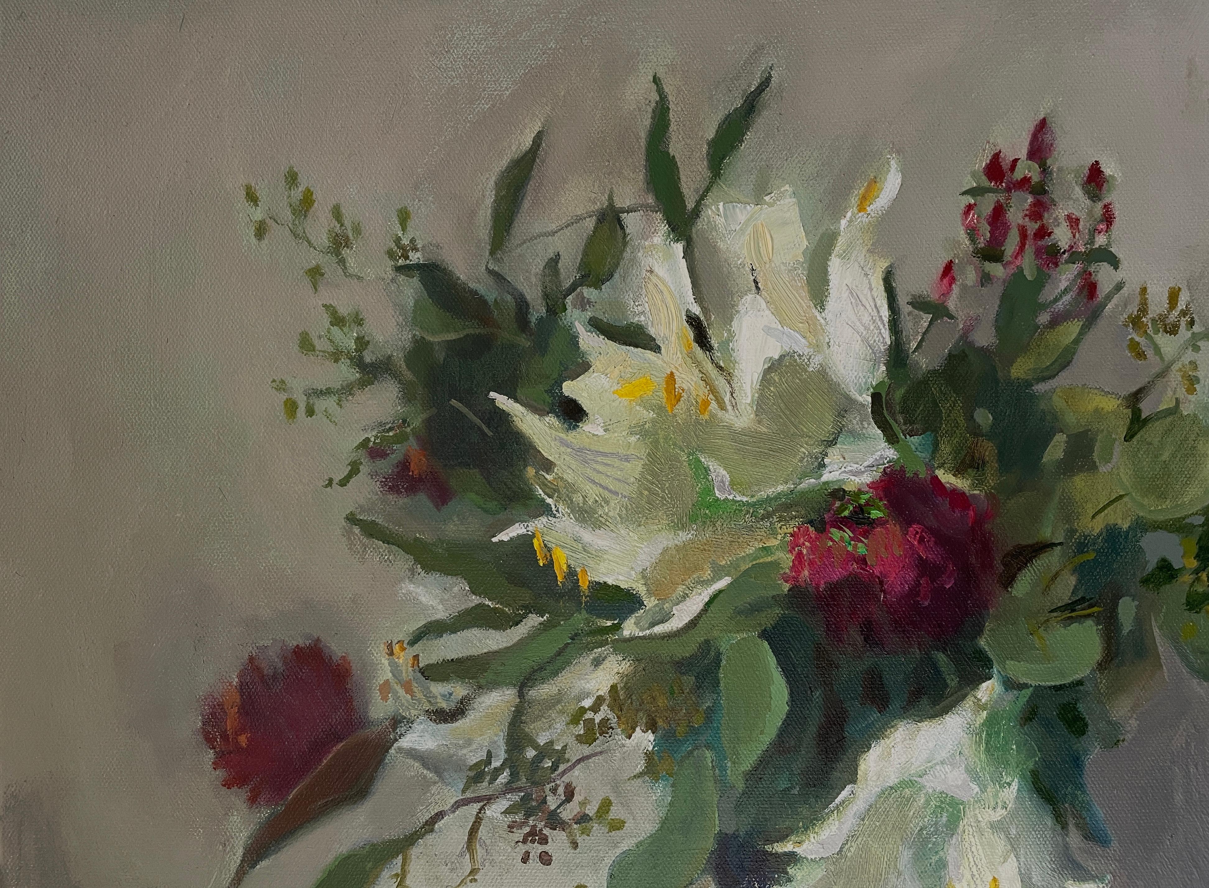 Winterstrauß, Amaryllis, Blumenstillleben, liegend, Öl im Angebot 2