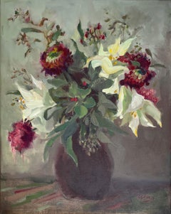 Winter bouquet, oil floral, vertical, atmospheric, flowers
