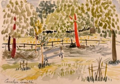 Bench In Dotted Green Garden Watercolour British Landscape