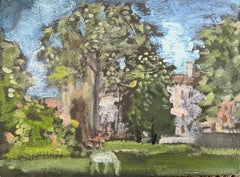 Irina Hale - Blue Skies Summers Garden with a Faint Horse Sketch Modernist Oil Painting Blue Skies Summers Garden with a Faint Horse Sketch Modernist Oil Painting