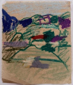 Bright and Colourful Valley Landscape British Modernist Pastel Sketch