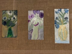 Tre fiori luminosi in vasi dipinti ad olio montati su cornice