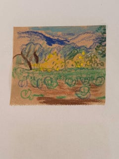 Bright Vineyard Landscape Study of 1960's British Modernist Drawing