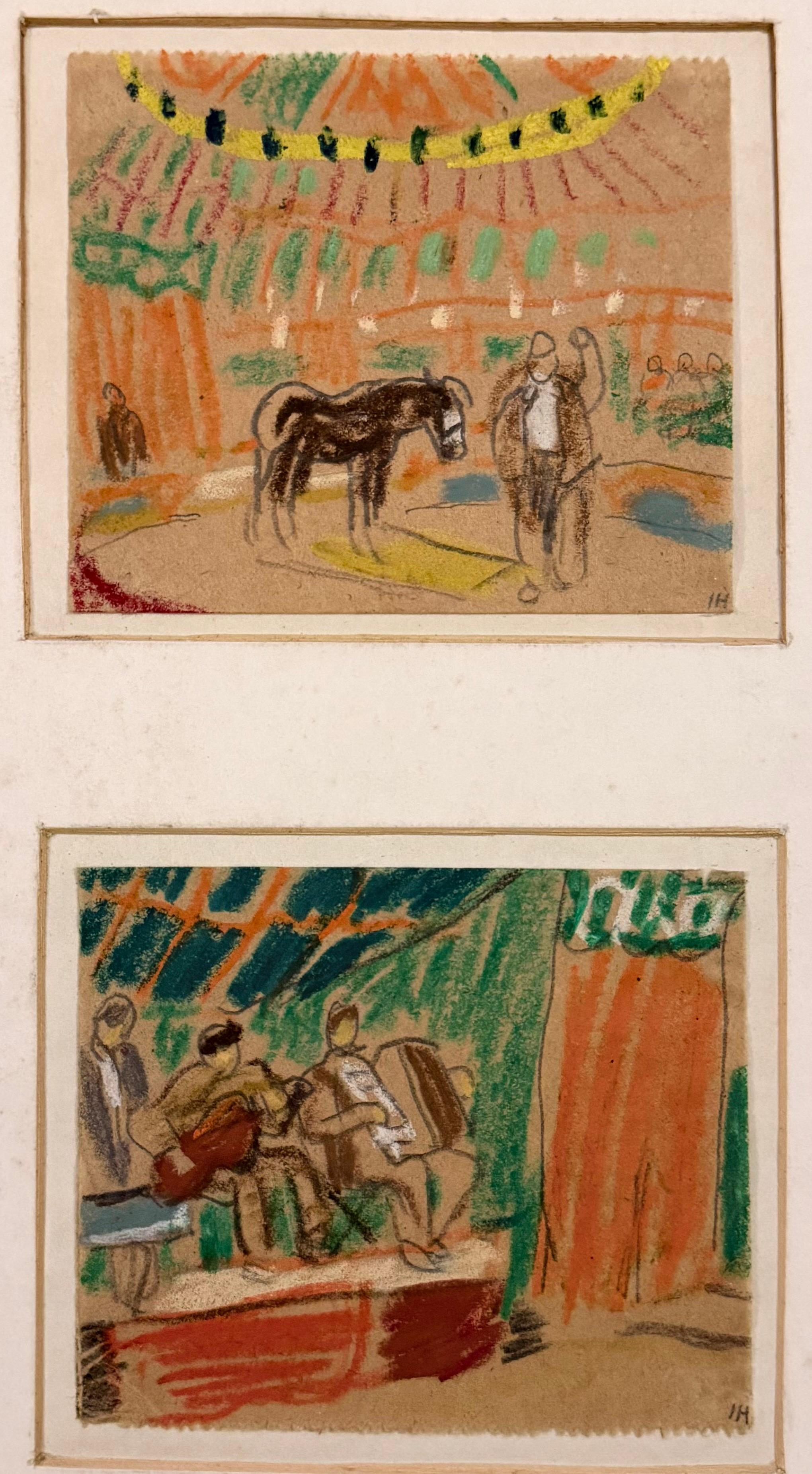 Irina Hale Animal Painting - Circus Colourful Scene Sketches British Modernist Oil Painting