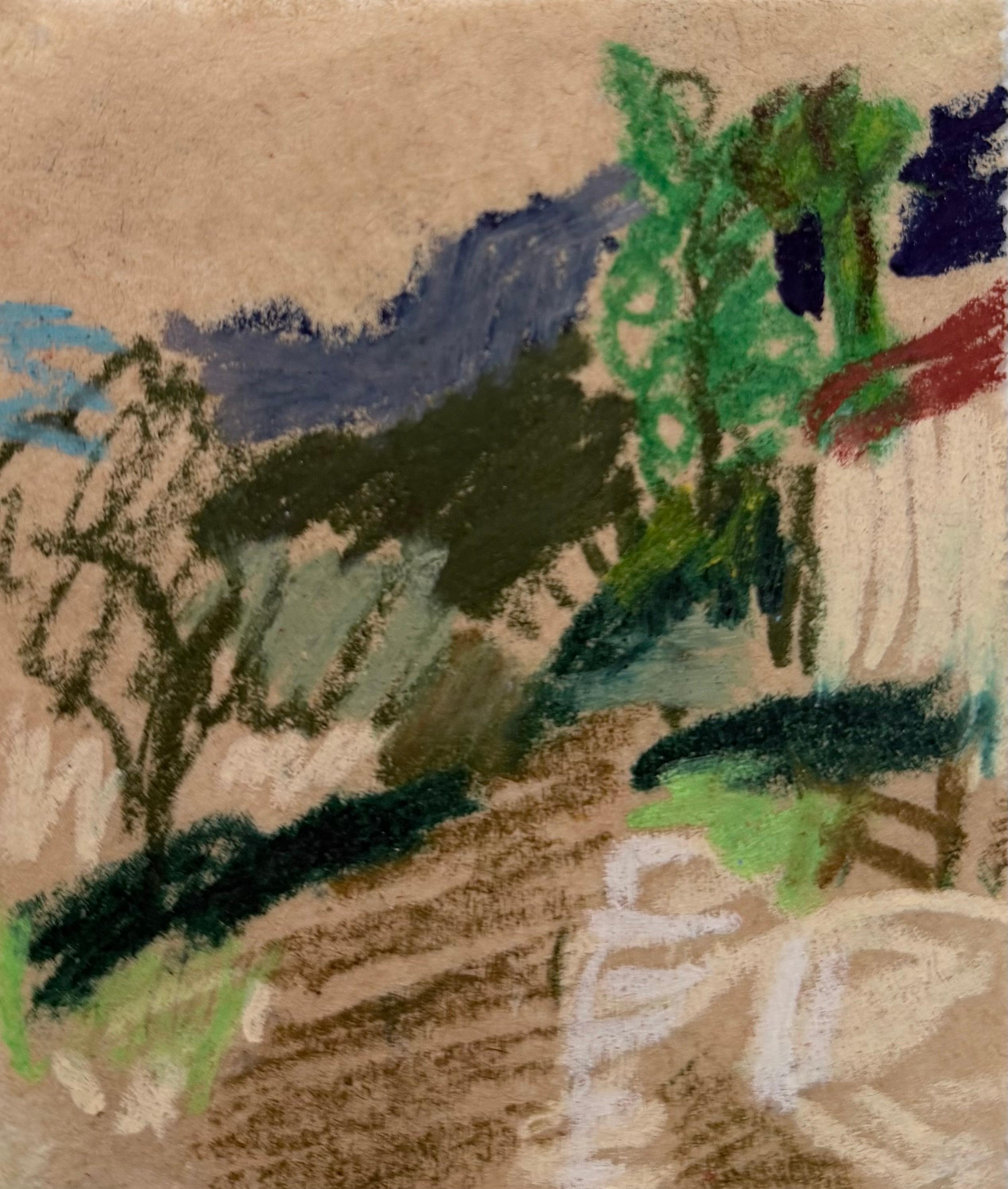 Colourful and Bright Chateau Valley Landscape British Modernist Pastel Sketch