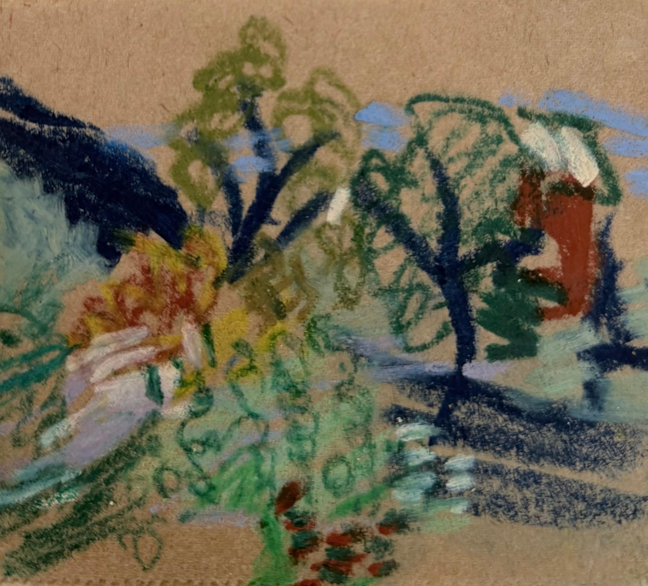 Colourful and Bright Village Street British Modernist Pastel Sketch