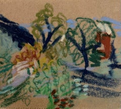 Colourful and Bright Village Street British Modernist Pastel Sketch