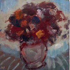 Deep Colour Flowers Round Case in Blue Interior Modernist Oil Painting